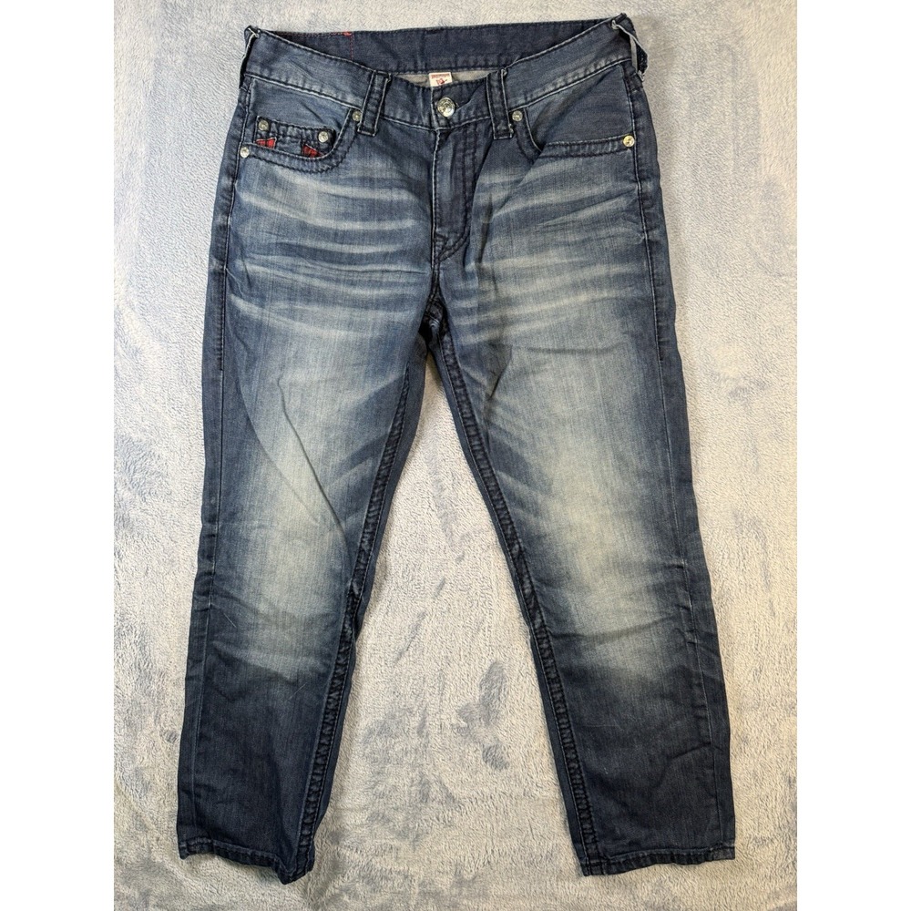 True Religion Slim Section Jeans Men Blue Plaid Horseshoe Pocket True 33x28